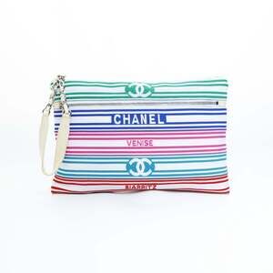 CHANEL Black Canvas Logo Clutch Bag